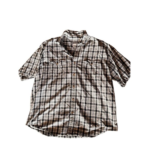 Carhartt Mens XXL Plaid Short Sleeve Button-Up Shirt Blue/White Cotton - Picture 2 of 7